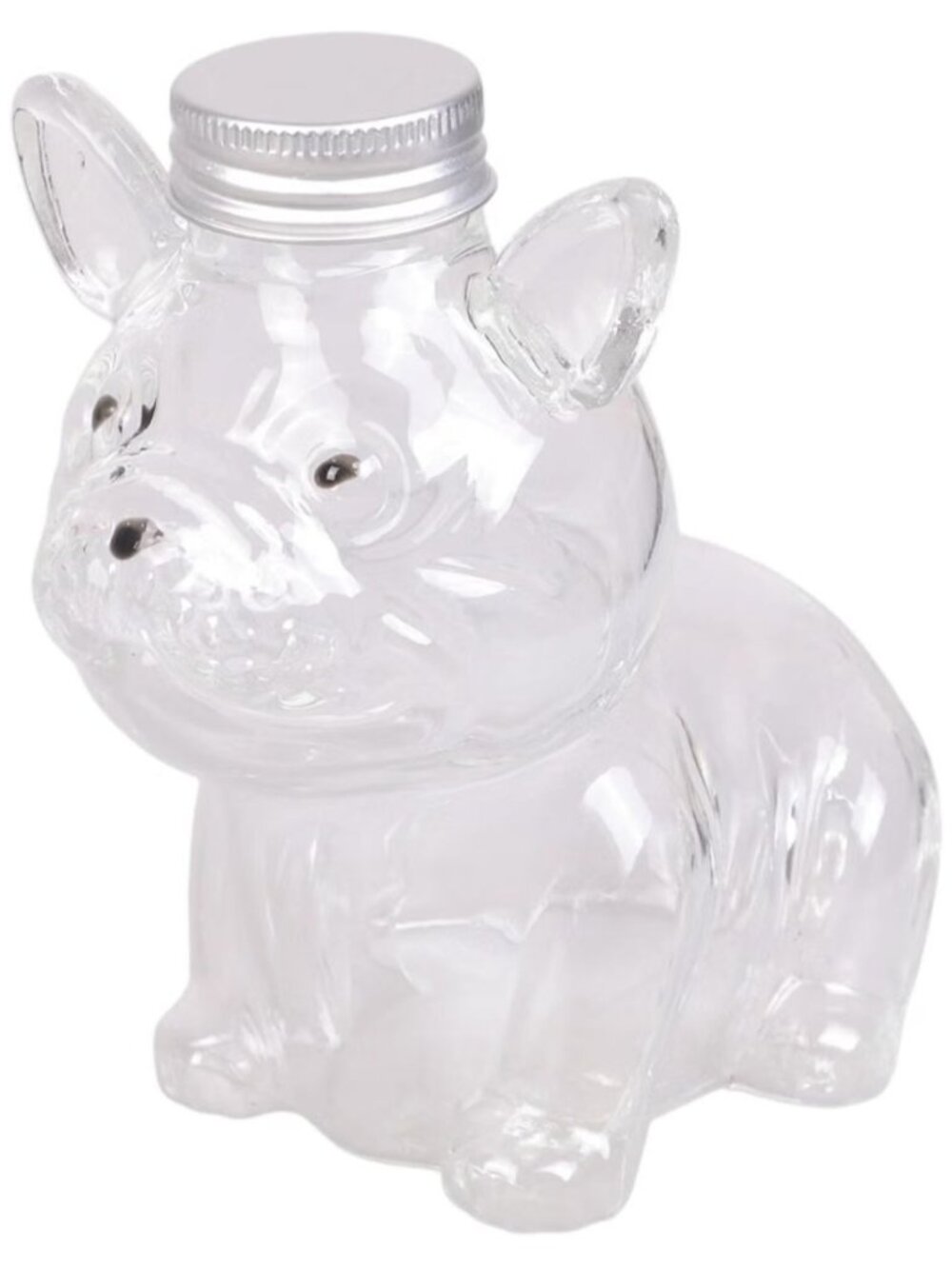 Bulldog Shaped Clear Glass Jar Airtight Lid Storage Dog Treats or Small Items